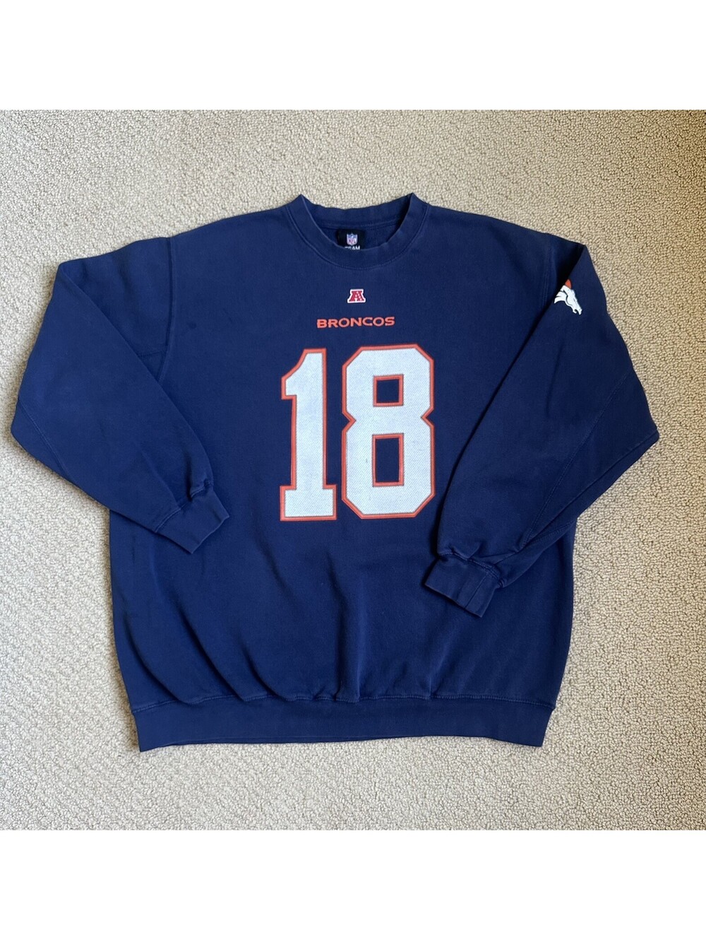 Denver Broncos Crewneck Sweatshirt Blue 2XL  Peyton Manning 18